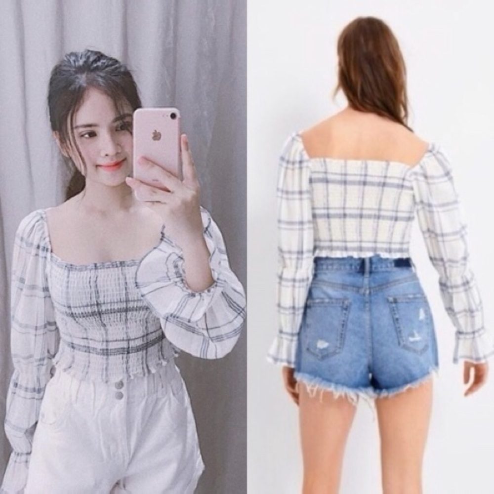 Zara Rustic Puff Sleeve Cropped Top - Picture 5 of 11